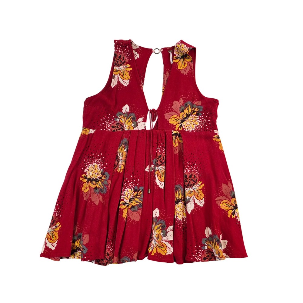 Free People Lovely Day Red Floral Babydoll Tunic Tank Mini Dress Cutout Back Sm‎